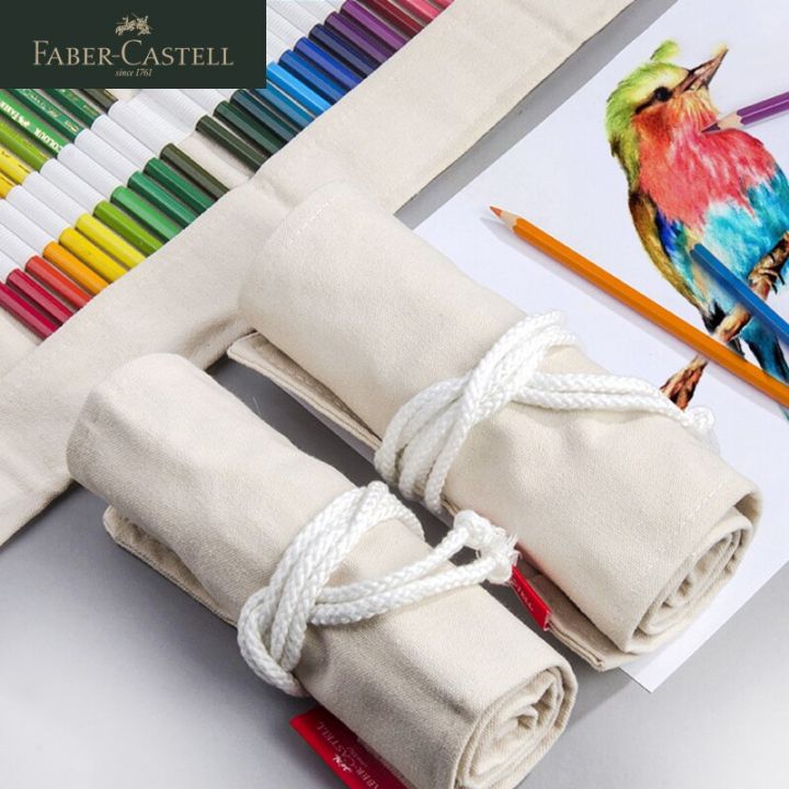 faber-castell-canvas-pen-curtain-50-64-76-holes-pencil-bag-case-holder-roll-up-sketch-pencil-storage-pouch-student-painting-tool