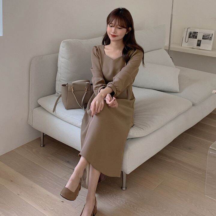 ชุดเดรสผู้หญิง-เดรส-ชุดเดรส-dress-เดรสผู้หญิง-ชุดเดรสสวยๆหรู-hs-5602-พร้อมส่ง-เดรสทำงาน-เดรสเรียบหรู-เดรสยาว-เดรสสีพื้น-ชุดราตรี-ชุดยาว-dress-เดรส-ชุดทำงาน-เดรสสีน้ำตาล