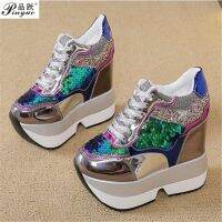 bjh✁♙㍿  size 34 40 New arrival  casual shoes women Platform 13 cm thick soled female Trainers Gold