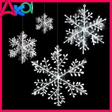 24PCS Snowflake Ornaments Plastic Glitter Snow Flakes Ornaments for Winter  Christmas Tree Decorations Craft Snowflakes(Red)