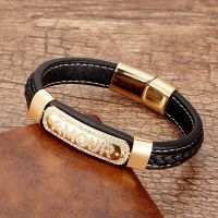 【CW】❉✇  Fashion Pave Setting Men Magnetic Clasp Braided Leather Luxury Bangles