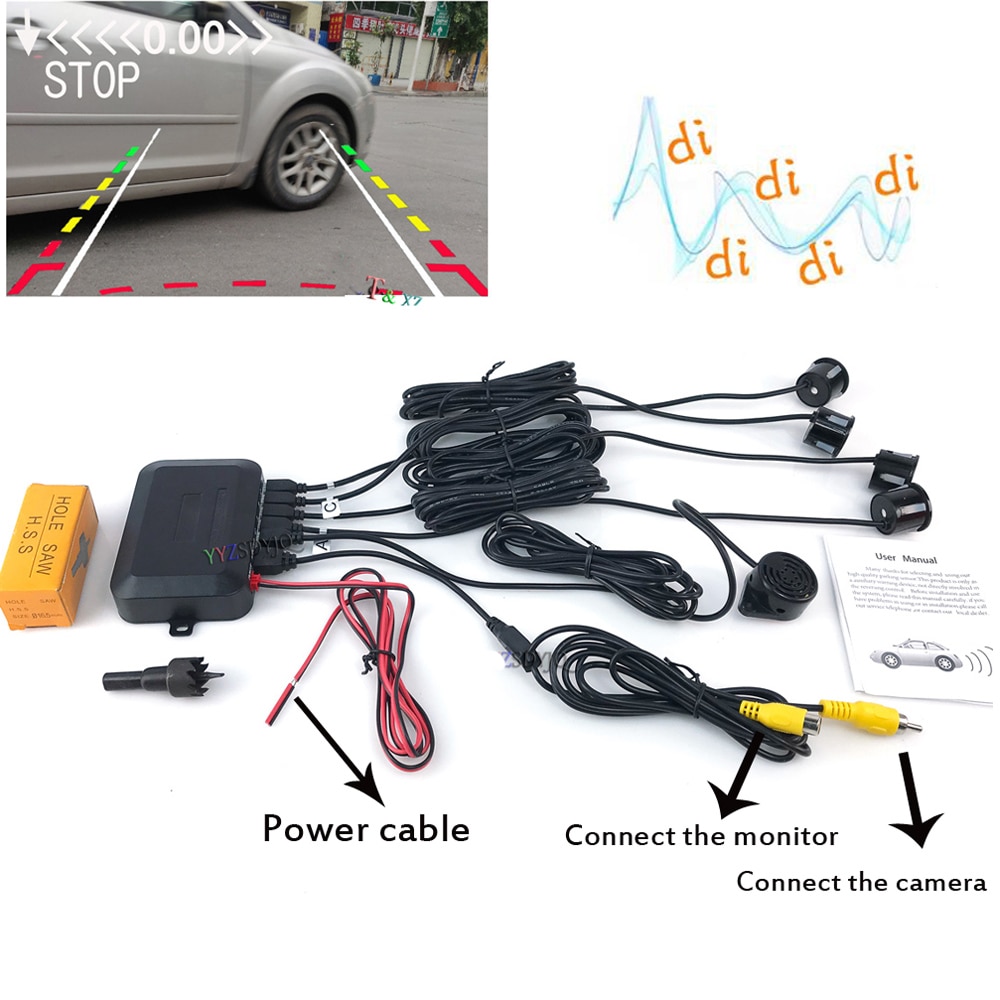 Visible 2Core Car Video Parking Sensor Reverse Backup Radar Alarm System+Sensors 