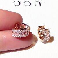 ⊙☏ เครื่องประดับผู้หญิงต่างหูแบบติดหูทรงกลมฝัง Rhinestone Minimalist