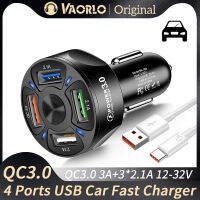 QC3.0เครื่องชาร์จโทรศัพท์ในรถ VAORLO + 3 * 2.1A 4พอร์ตยูเอสบีชาร์จไวตรวจจับจอแสดงผลโวลต์ LED เบาช่องเสียบเต้ารับตัวแปลงรถบรรทุก12-32V อเนกประสงค์