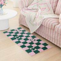 Tufting Grids Bathmat พรมข้างเตียงยาวนุ่มพรมห้องเก็บเสื้อคลุมสำหรับห้องนอนที่เรียบร้อยแผ่นปูพื้นสวยงามของตกแต่งบ้าน