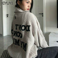 XIYUYI เสื้อสเวตเตอร์คอปกปักไฮสตรีททรงหลวมซิปเสื้อคาร์ดิแกนแบบถักสไตล์ฮิปฮอปสำหรับผู้หญิงเสื้อลำลอง