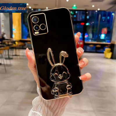 Andyh New Design For Vivo Y21S V2110 V2140 V2135 V2109 Case Luxury 3D Stereo Stand Bracket Smile Rabbit Electroplating Smooth Phone Case Fashion Cute Soft Case