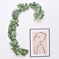 【hot】◊❇♗  Artificial Eucalyptus Vine With Willow Leaves Faux Garland Lvy Wedding Backdrop Arch Wall Table Decoration 6.5 Feet