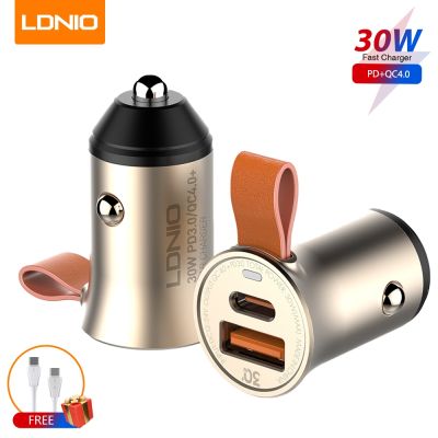 【ยืดหยุ่น】 LDNIO 30W Car Charger PD QC4 USB Type C Dual Port Phone Charger Fast Charging สำหรับ Iphone 12 /Xiaomi/samsung/ipad