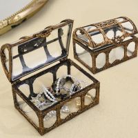 【LZ】❉  Vintage Treasure Chest Jewelry Boxes Pirate Gold Coin Case Women Ring Earrings Storage Transparent Display Box Storage Organizer