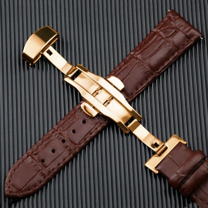 hot-sale-slub-leather-strap-with-double-button-butterfly-buckle-purple-green-blue-black-rose-gold-silver-quick-release-raw-ear-watch