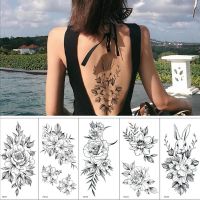 New Women Fashion Flower Temporary Tattoos Sticker Fake Rose Feather Tattoo Decal Waterproof Body Art Legs Arm Tatoos For Women