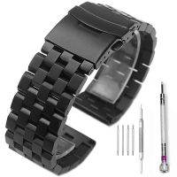 （Bar watchband）สายสายนาฬิกาข้อมือสแตนเลสสตีลแปรง,สายรัดข้อมือ18Mm/20Mm/22Mm/24Mm/26Mm สายข้อมือสำหรับเปลี่ยนโลหะสีดำ/สีเงิน