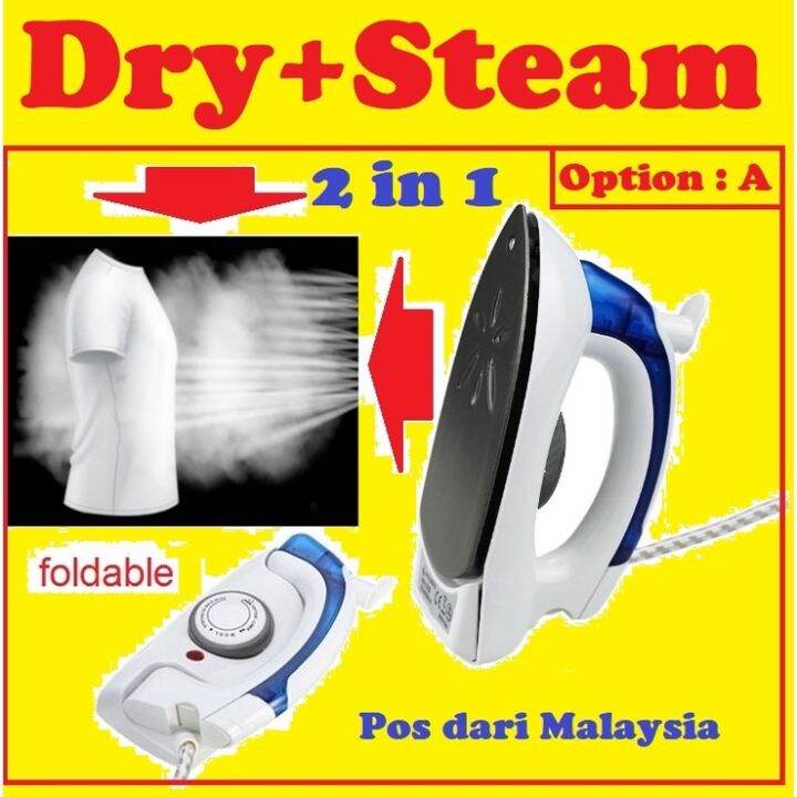 Mini Seterika Stim Iron Lipat Foldable Dry Steam Steamer Travel ...