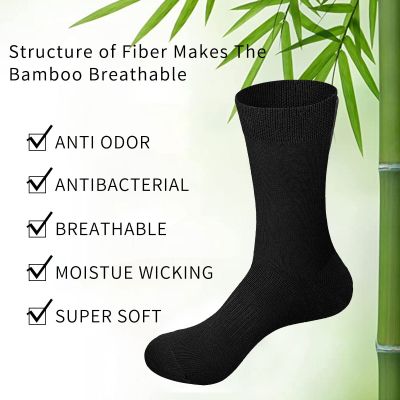‘；’ YUEDGE Men‘S Bamboo Socks Anti Smell Breathable Plain Mid Calf Black Business Dress Socks For Male Size 37-46 EU