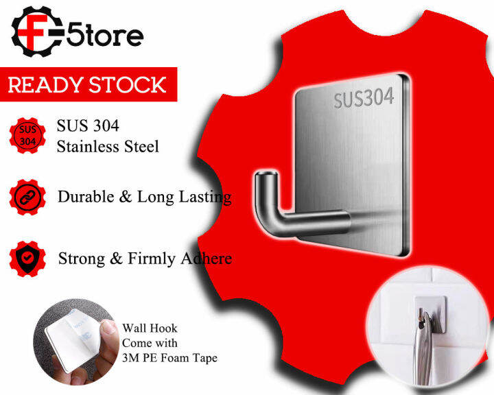 [Ready Stock] SUS 304 Stainless Steel Wall Mounted Hook / Kitchen Hook