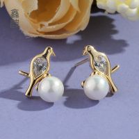 [COD] Fashion Korean version of the bird pearl earrings female simple and versatile zircon one piece wholesale