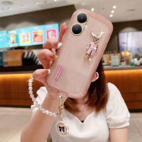 เคสโทรศัพท์ VIVO Y27 4G 5G / Y78 5G / Y02T 2023ใหม่เคสมือถือโปร่งใสแฟชั่นพร้อมการเจาะแฟลชสร้อยข้อมือไข่มุกกระต่ายปกป้องกล้องกันกระแทกฝาหลังซิลิโคน TPU Softcase