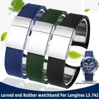 Curved End Rubber Watchband For Longines Conquest Hydroconquest Watch Strap L3.781 642 742 782 Mens Sport Diving Silicone Band