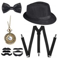 [Hat vendor]1920S Mens Roaring 1920S ปาร์ตี้เสื้อผ้า Great Gatsby ชุดนักเลงชุดอุปกรณ์ Retro หมวก Y กลับ Suspenders นาฬิกา