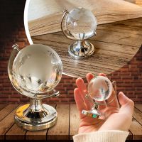 Mini Round Earth Globe Desktop Ornament Mini Crystal Home Ornament Glass Globe Rotating Clear Balls Stand Desk Ornament Crafts