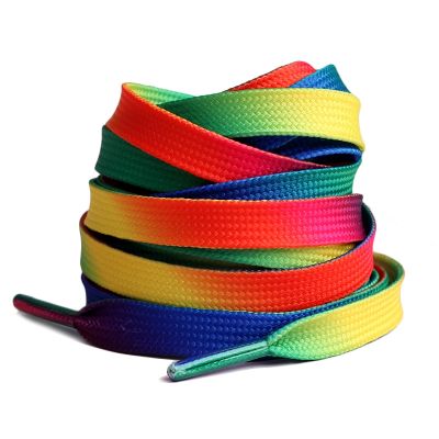 New 2Pair Rainbow Shoelaces Gradient Print Flat Canvas Shoe Shoelace Child Women Men Casual Colorful Shoelaces Shoe Accessories