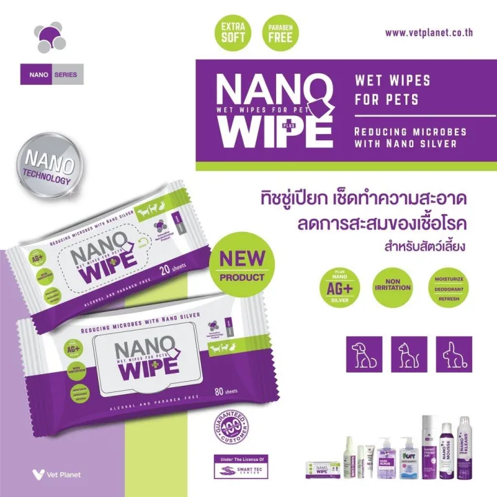 หมดอายุ9-25-nano-wipe-20-แผ่น-แผ่นเช็ดทำความสะอาดลดการสะสมของเชื้อแบคทีเรีย-สำหรับสุนัขและแมว