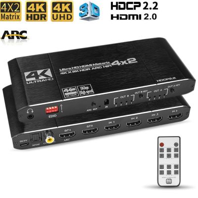 HDMI 2.0เมตริกซ์สวิทซ์แยก4X2 4K60Hz HDR ARC HIFI เครื่องแยกสัญญาณเสียง4 In 2ตัวสลับสัญญาณ SPDIF Coax 3.5มม. HDCP2.2ออดิโอ EDID