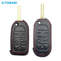 ❡✌✹ Leather Car Key Case For Volvo S80 S60 V50 V70 XC70 XC90 5 Button Remote Fob Shell Cover Keychain Protector Bag Auto Accessories