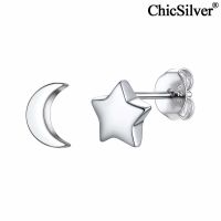 {Han ornaments}ChicSilver Mismatched ดวงจันทร์ดาวต่างหู Hypoallergenic เงินแท้925แปลกอสมมาตรต่างหูเครื่องประดับของขวัญสำหรับผู้หญิง