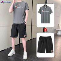 【hot seller】 silk mens t-shirt short-sleeved summer new complete set casual round neck suit