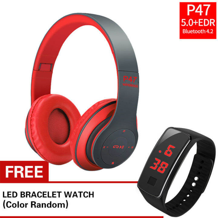 พร้อมฟรีนาฬิกา-led-หูฟังบลูทูธ-p47-เสียงดี-wireless-bluetooth-stereo-headset-หูฟังบลูธูทไร้สาย-ขายดี