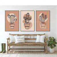 Bohemian Art พิมพ์บทคัดย่อ Cactus Sun Moon พิมพ์โปสเตอร์โมเดิร์น Minimal Line Cactus Artwork