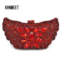 【YD】 Luxury women clutch bag Hollow Out pochette Purse chain bling crystal wing Ladies wedding bride Evening SC052