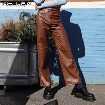 Women Faux Leather Straight Leg Pants Trousers High Waist Shiny Dance Punk  Club