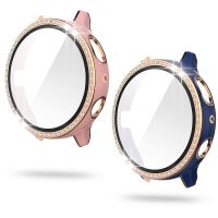 Women Rhinestone PC Case for Samsung Galaxy Watch Active 2 44mm 40mm Cover with Screen Protector Glass Film Two-color Bumper