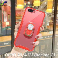 JieFie เคสโทรศัพท์แฟชั่นสำหรับ OPPO,เคสมือถือ OPPO A3S / OPPO A12E / Realme C1สีพื้นกันกระแทกกรอบเคสพร้อมตัวยึดพับได้รถแม่เหล็ก