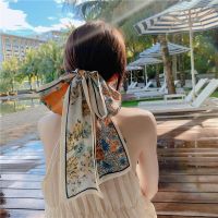 ★New★ Small long silk scarf headband female summer student Korean version of the all-match geometric fashion scarf tied bag handle ribbon headband