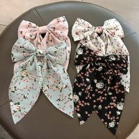 Fashion Floral Bowknot Hair Clips Long Ribbon Tail Flower Bow Hairgrips for Women Girls Ponytail Clip Hairpins Hair Accessories