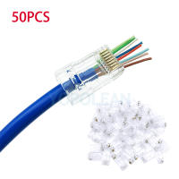 [COD]50ชิ้นล็อต RJ45แมว5E Cat 6เครือข่าย Modular Plug 8P8C CAT5E CAT6 Ethernet Gold Plated ผ่าน