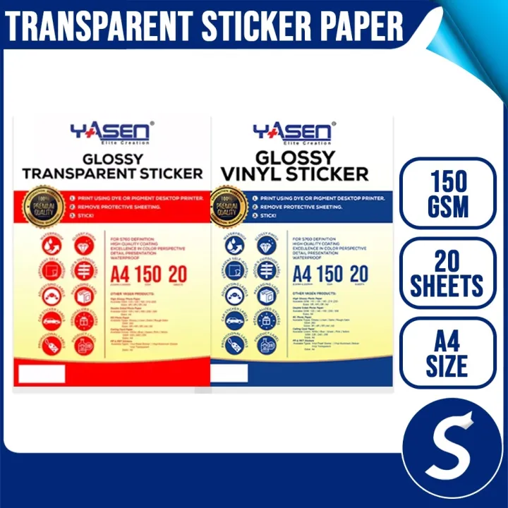 Transparent Sticker Paper 150GSM (20 Sheets/pack) Printable Glossy ...