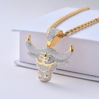 Hip Hop Zircon Ice Out Animal Bull Head Pendant Necklace Men Creative Punk Rock Party Jewelry Gifts