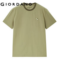 GIORDANO ผู้ชาย เสื้อยืดคอกลมแขนสั้นคอกลมปักลายปลาโลมาผ้าฝ้ายถัก Free Shipping 13023303