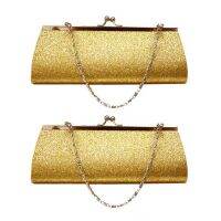 2X Women Glitter Clutch Purse Evening Party Wedding Banquet Handbag Shoulder Bag (Gold)