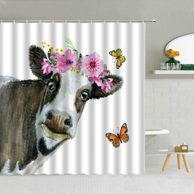 2021Washable Shower Curtain Highland Cow 3D Print Waterproof Cloth Wildlife Bathroom Curtains Animal Bathtub Decor With Hooks Cheap
