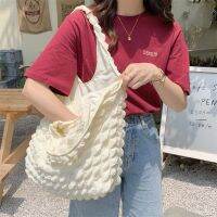 【hot】 Shoulder Pleated Large Capacity Female Tote Shopping Soft Fabric Handbags ！