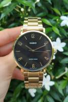 นาฬิกา Casio รุ่น MTP-VT01G-1B2 นาฬิกาสำหรับผู้ชาย สายสีทอง หน้าปัดดำ - มั่นใจ ของแท้ 100% รับประกันสินค้า 1 ปีเต็ม