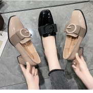 CHUẨN ĐẸP_TRỢ SHIP Giày loafer đế vuông 5 phân da trơn khóa chữ cao cấp