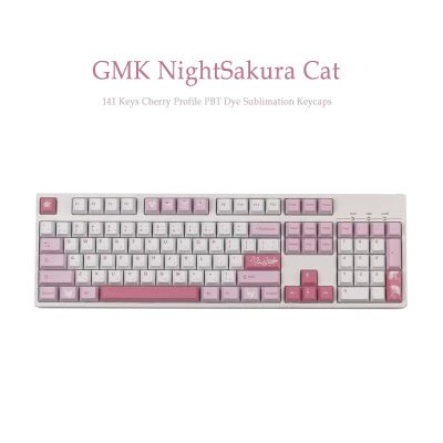 141Keys GMK NightSakura Cat Keycaps PBT Dye Sublimation Mechanical Keyboard Keycap For MX Switch With 1.25U 1.75U 2U Shift