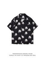 Tide brand dark wind full print short-sleeved shirt mens summer lazy loose niche casual half-sleeved shirt 【BYUE】